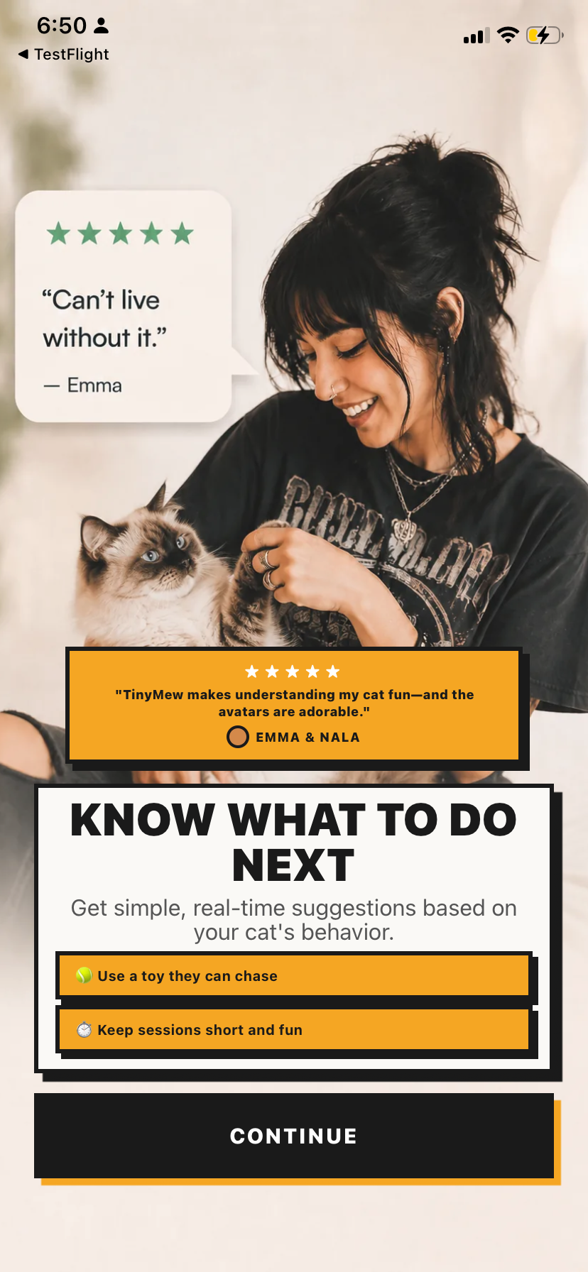 TinyMew app displayed on an iPad